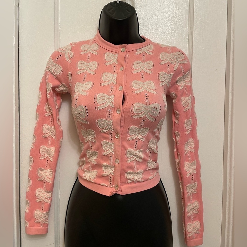 NEW Urban Outfitters|Out From Under Jacquard Seamless Knit Cardigan in Pink Xs/S - Picture 1 of 7